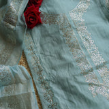 Mul Cotton dress material with pitta work Soft blue unstitched set