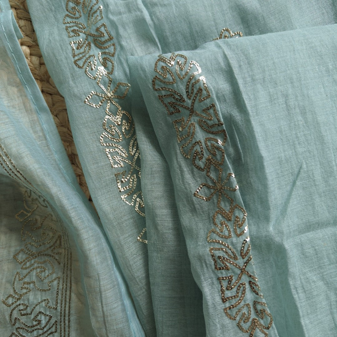 Mul Cotton dress material with pitta work Soft blue unstitched set