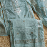 Mul Cotton dress material with pitta work Soft blue unstitched set