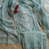 Mul Cotton dress material with pitta work Soft blue unstitched set