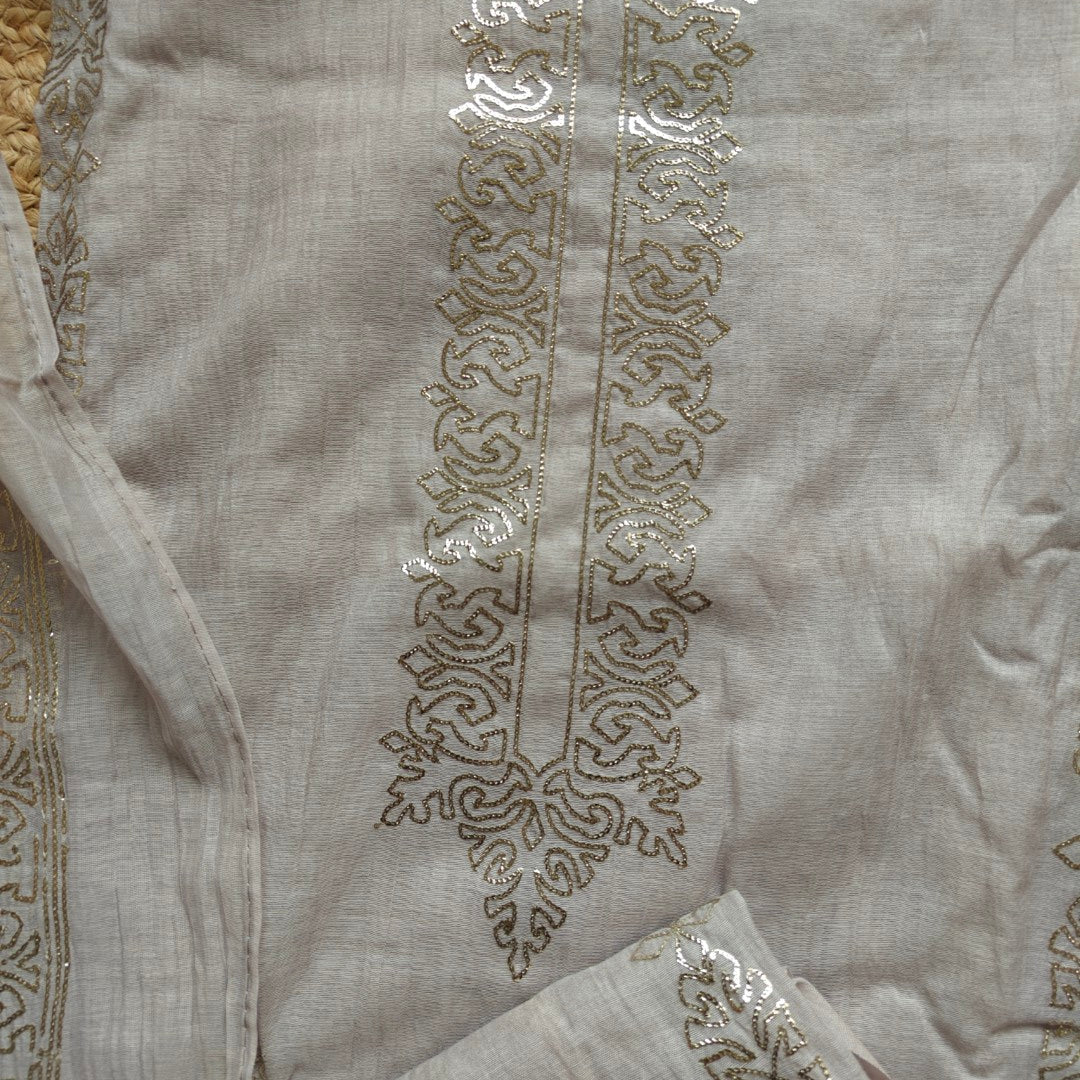 Ash color Mul Cotton dress material with pitta work unstitched set