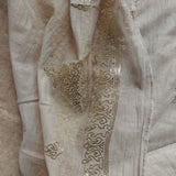 Ash color Mul Cotton dress material with pitta work unstitched set