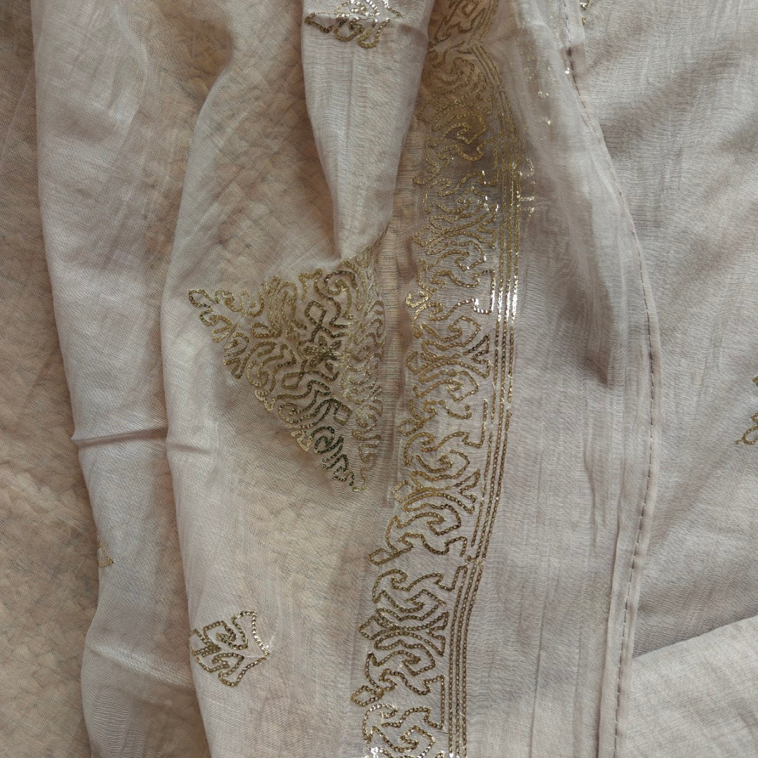 Ash color Mul Cotton dress material with pitta work unstitched set