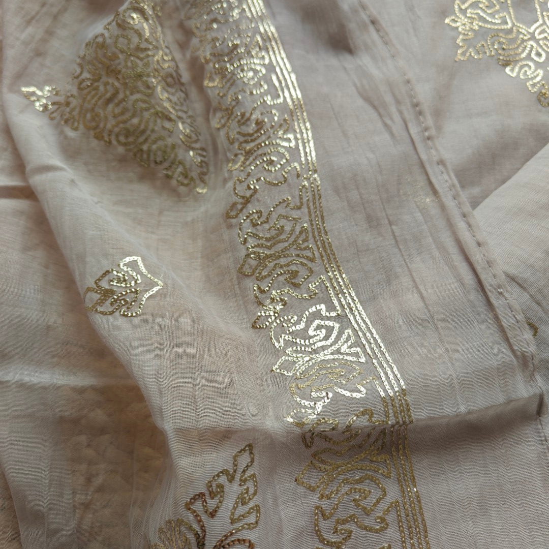 Ash color Mul Cotton dress material with pitta work unstitched set