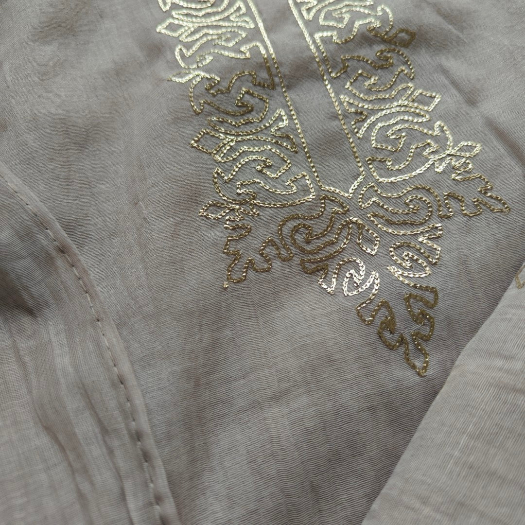 Ash color Mul Cotton dress material with pitta work unstitched set