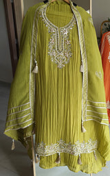 Green Designer Partywear Gotta patti embroidery unstitched suit