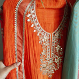 Designer Partywear Gotta patti embroidery unstitched suit.