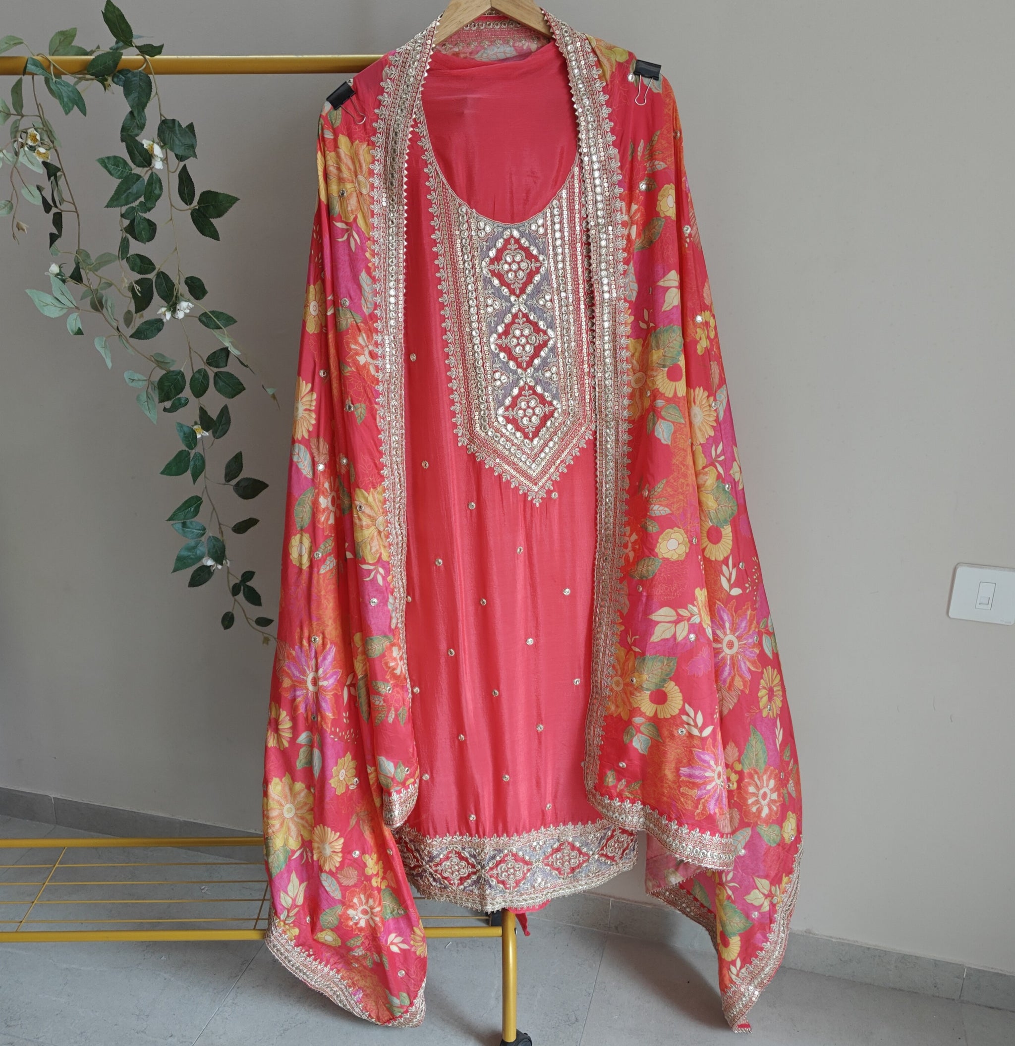 Printed Dupatta Festive wear unstitched Dress Material