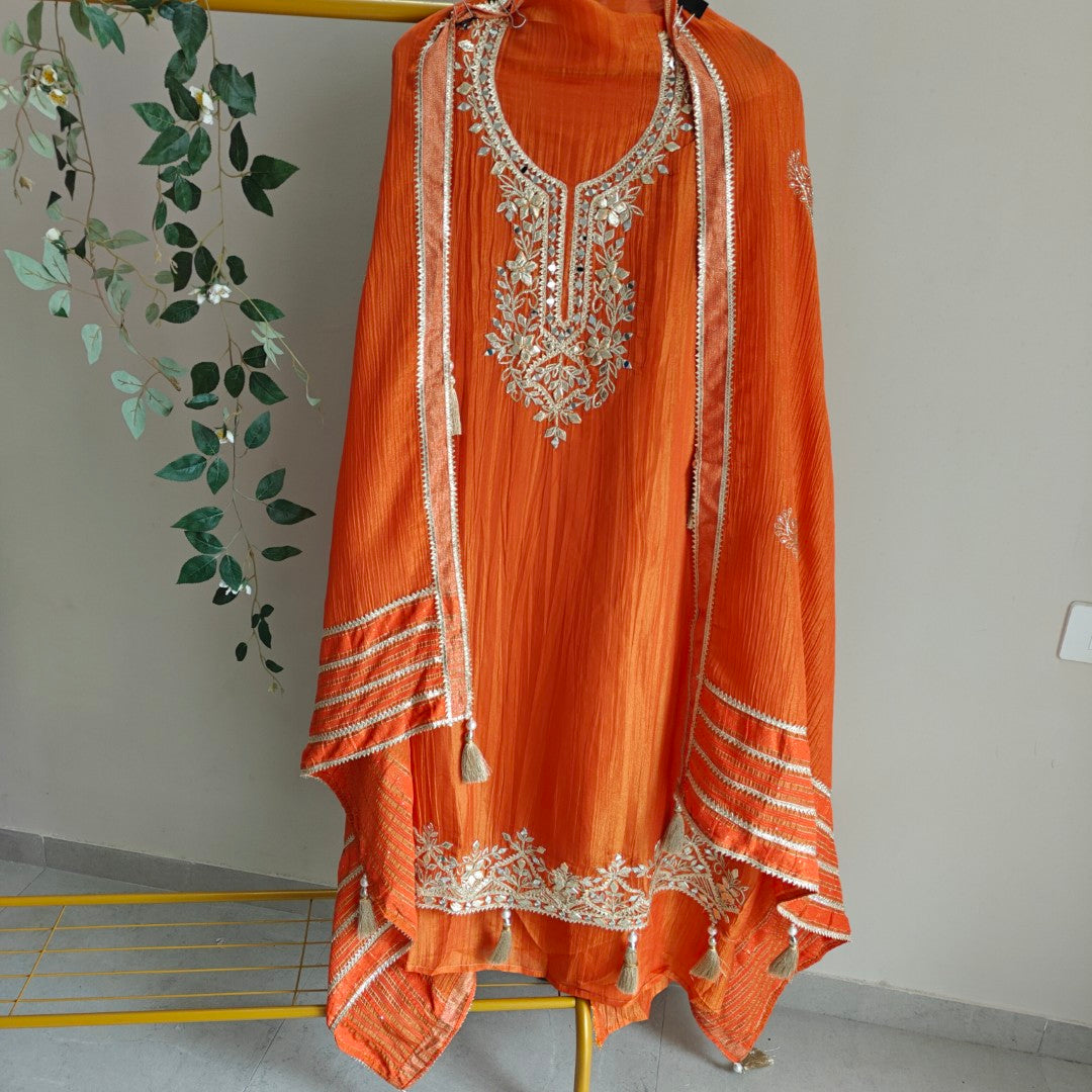 Designer Partywear Gotta patti embroidery unstitched suit.