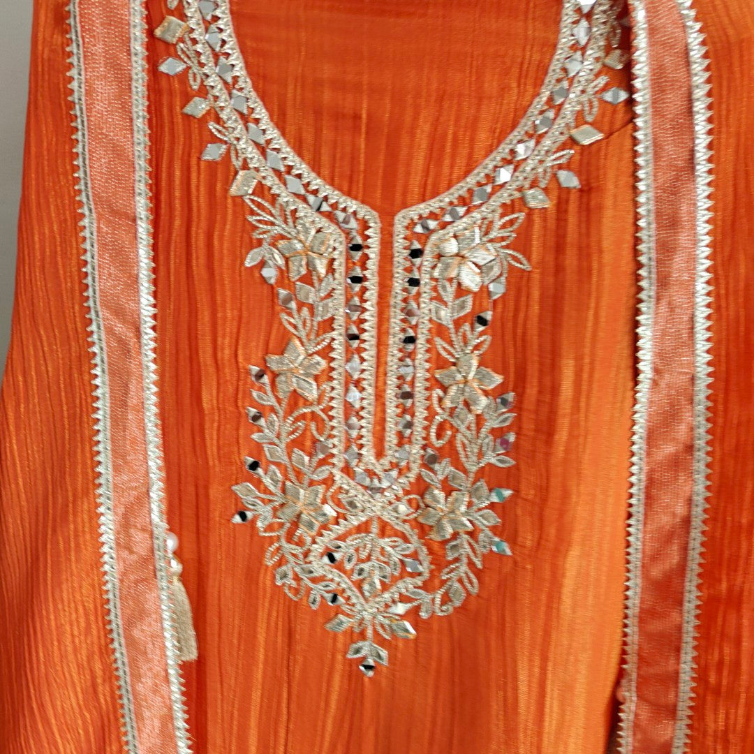 Designer Partywear Gotta patti embroidery unstitched suit.