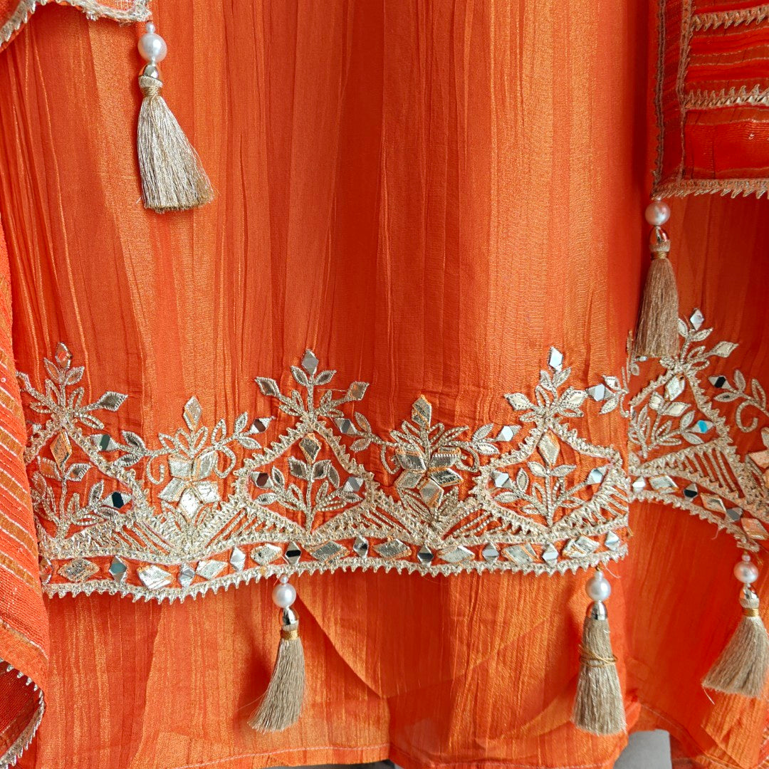 Designer Partywear Gotta patti embroidery unstitched suit.