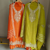 Green Designer Partywear Gotta patti embroidery unstitched suit