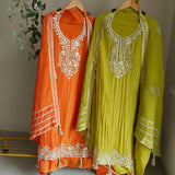 Green Designer Partywear Gotta patti embroidery unstitched suit