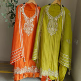 Green Designer Partywear Gotta patti embroidery unstitched suit