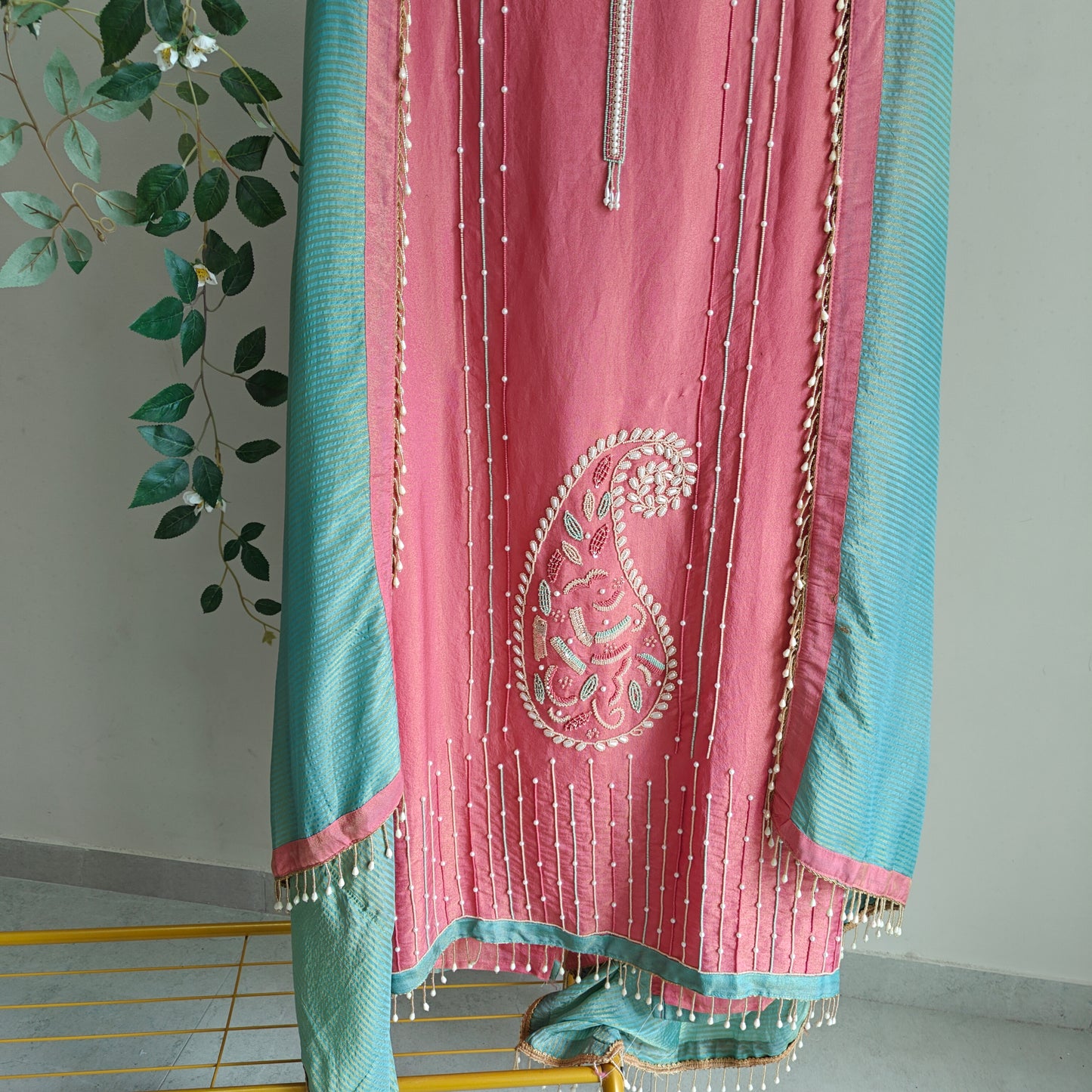 Pearl embroidery Designer Partywear embroidery unstitched suit