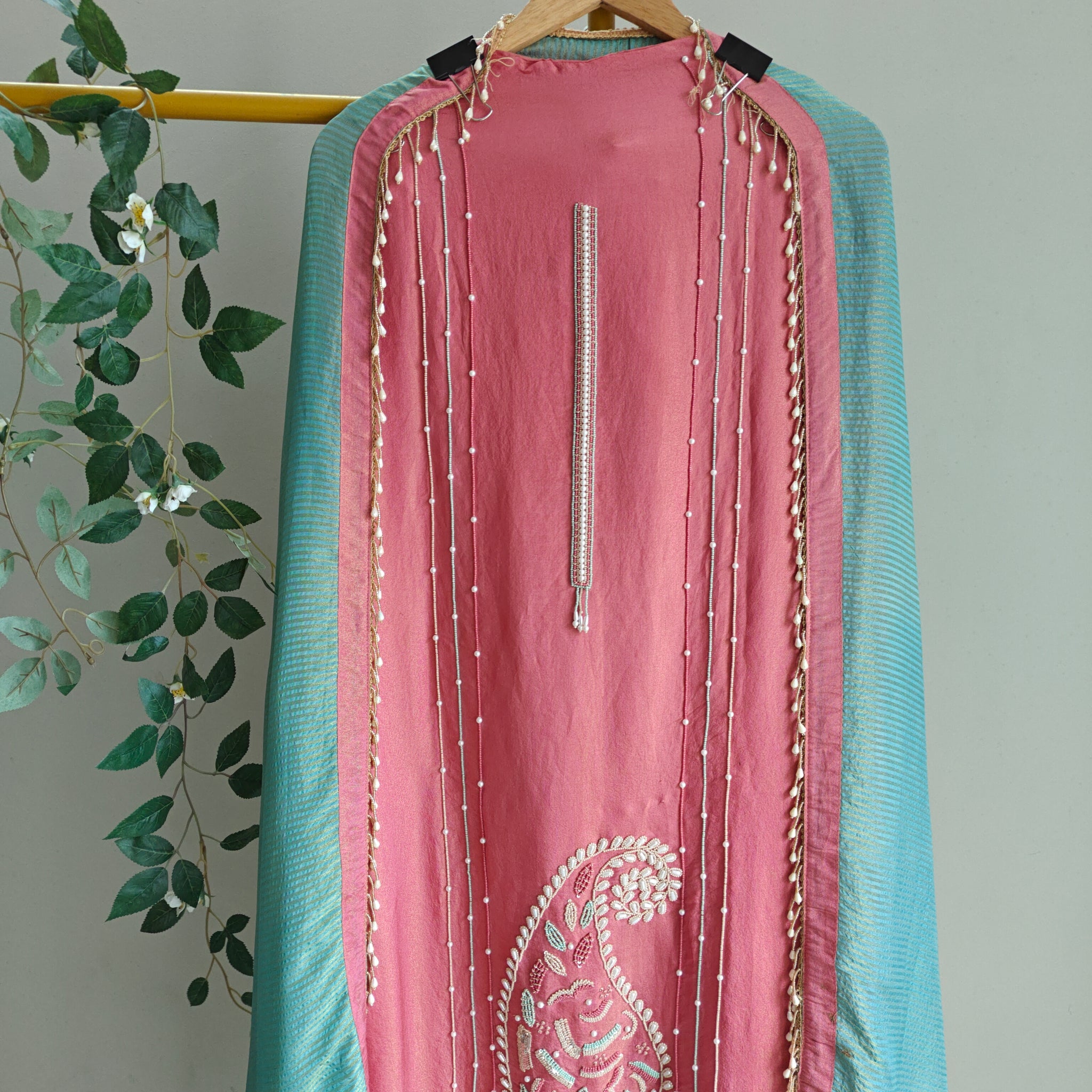 Pearl embroidery Designer Partywear embroidery unstitched suit