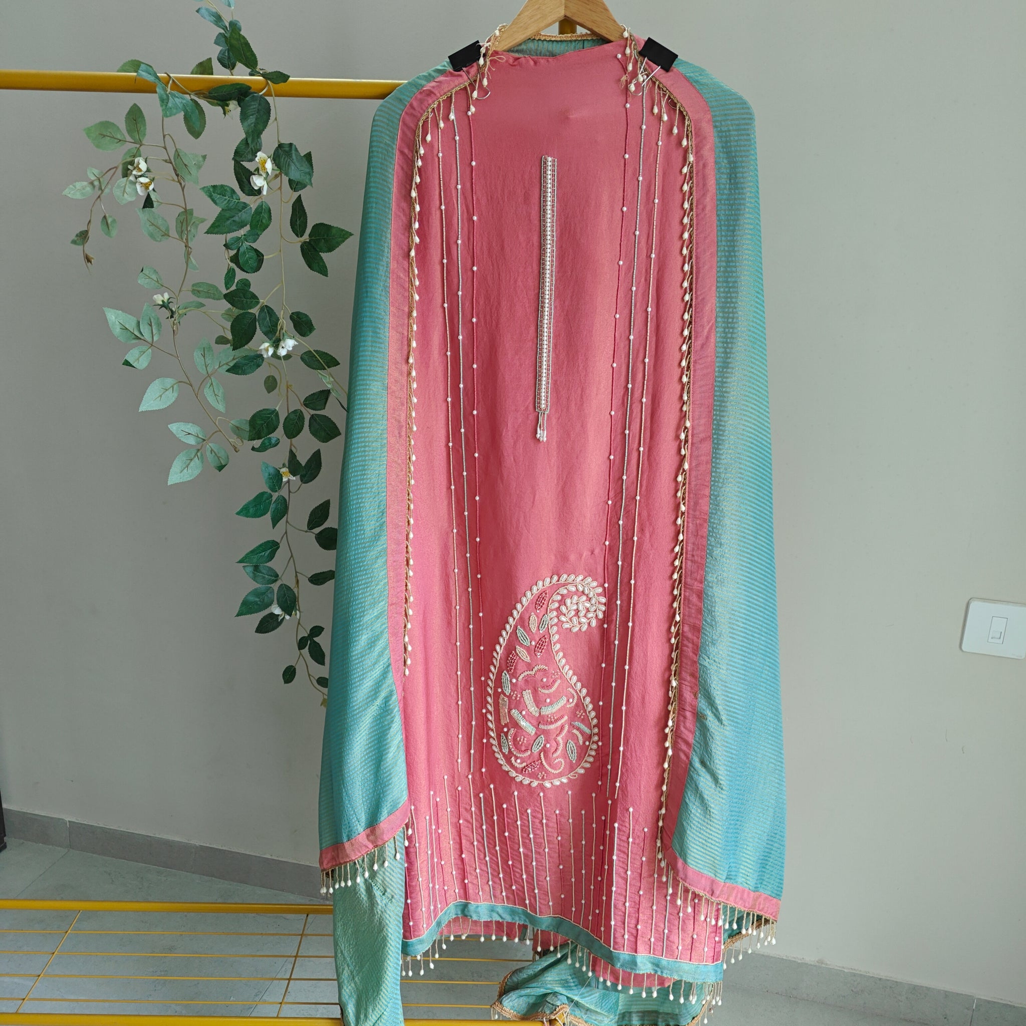 Pearl embroidery Designer Partywear embroidery unstitched suit