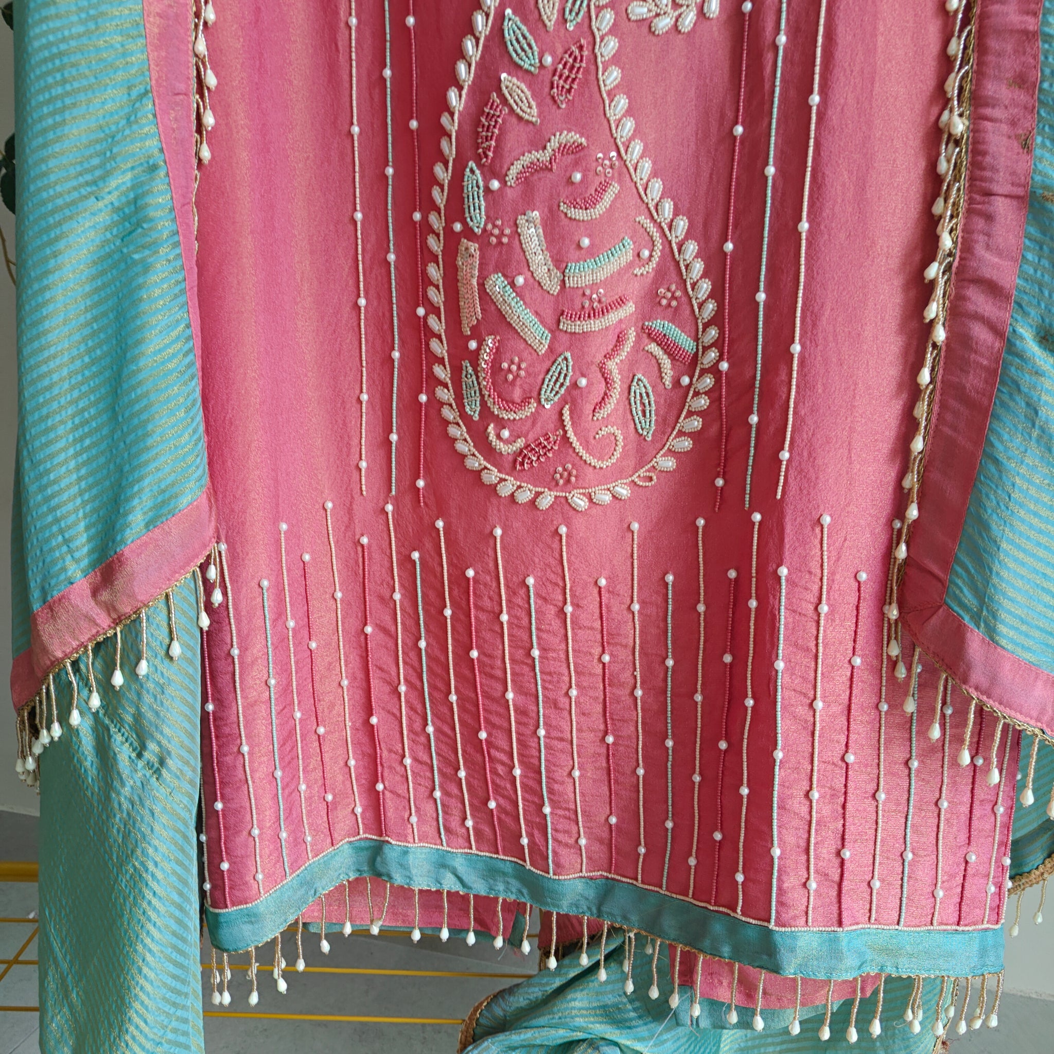 Pearl embroidery Designer Partywear embroidery unstitched suit