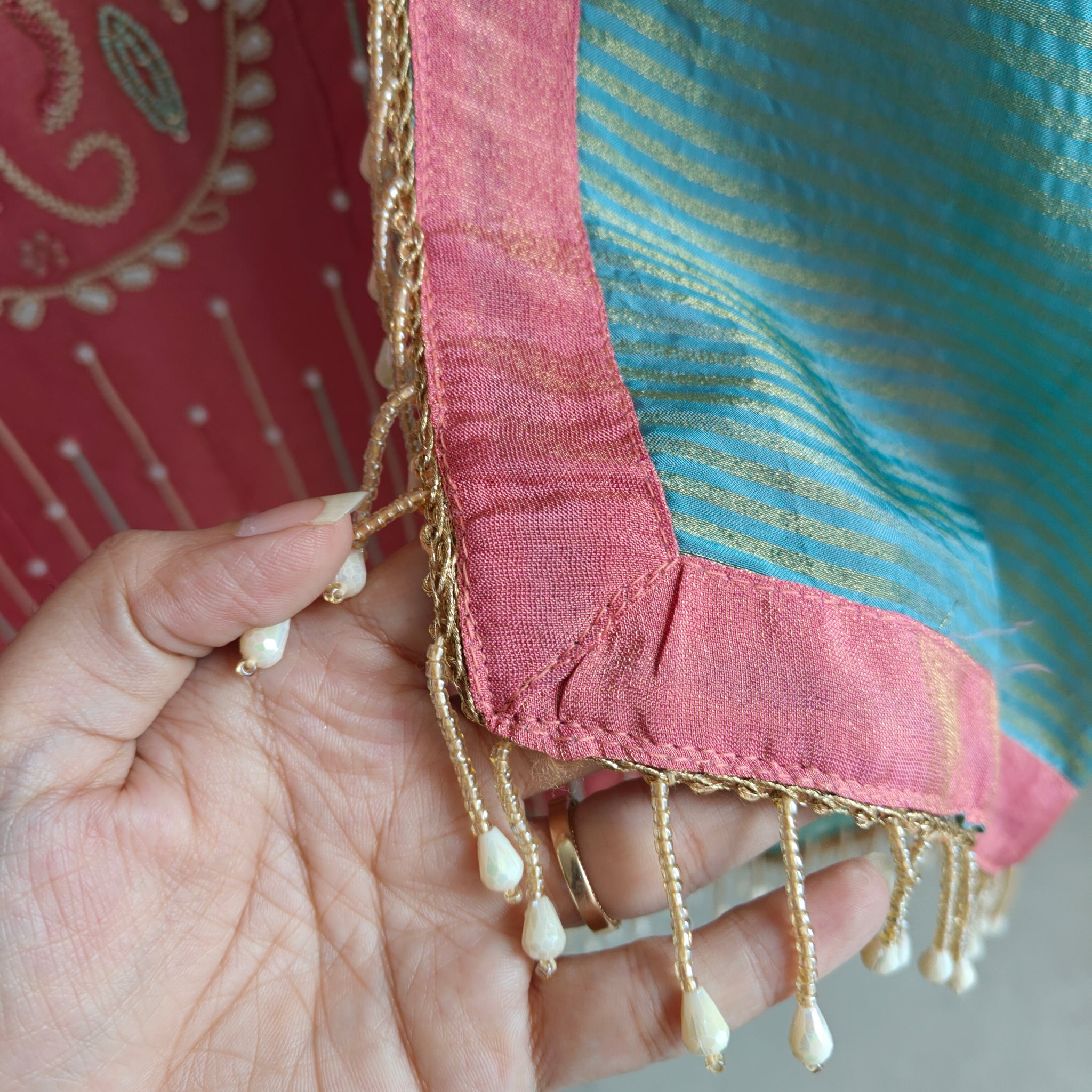 Pearl embroidery Designer Partywear embroidery unstitched suit