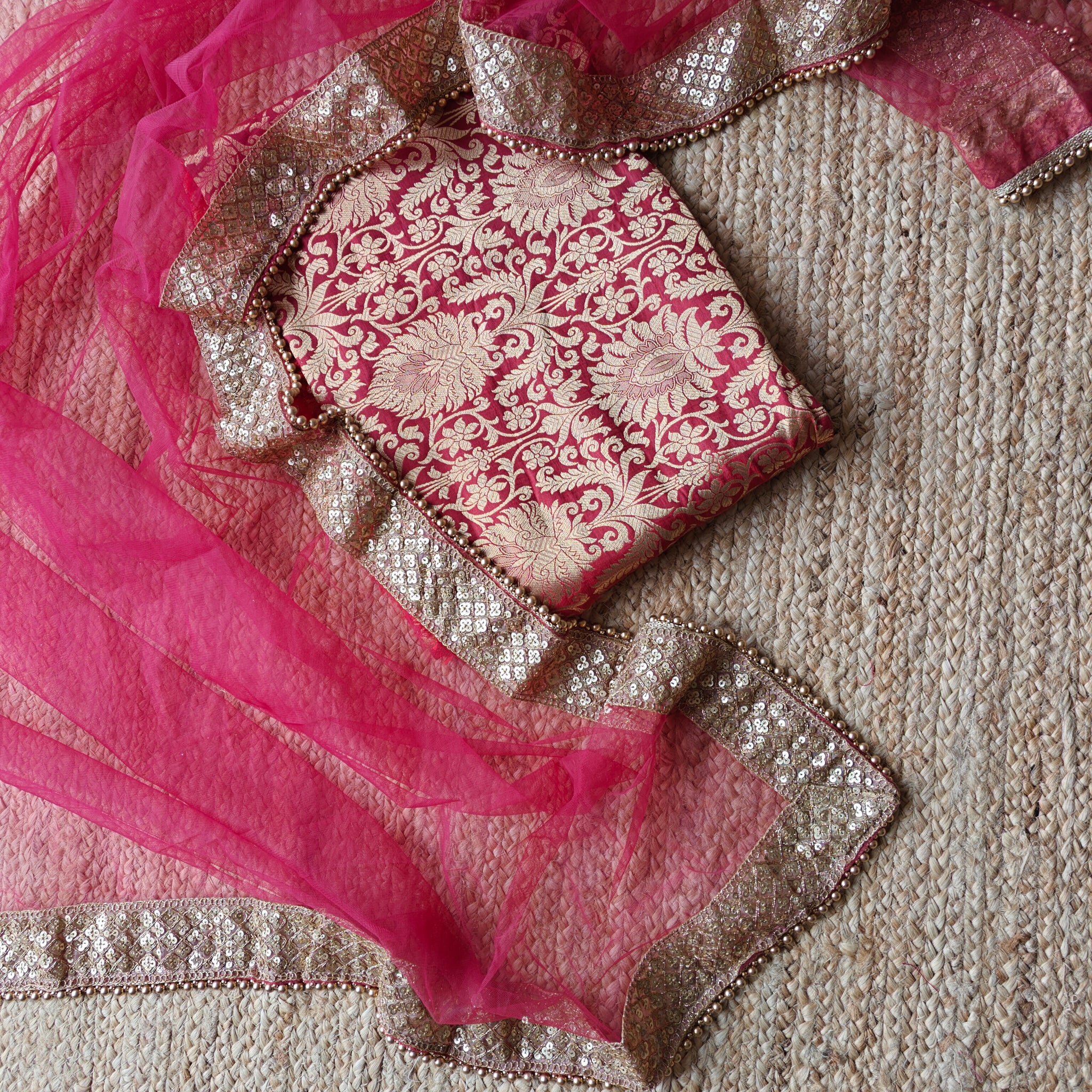 Brocade Kurta Dupatta set - unstitched dress material