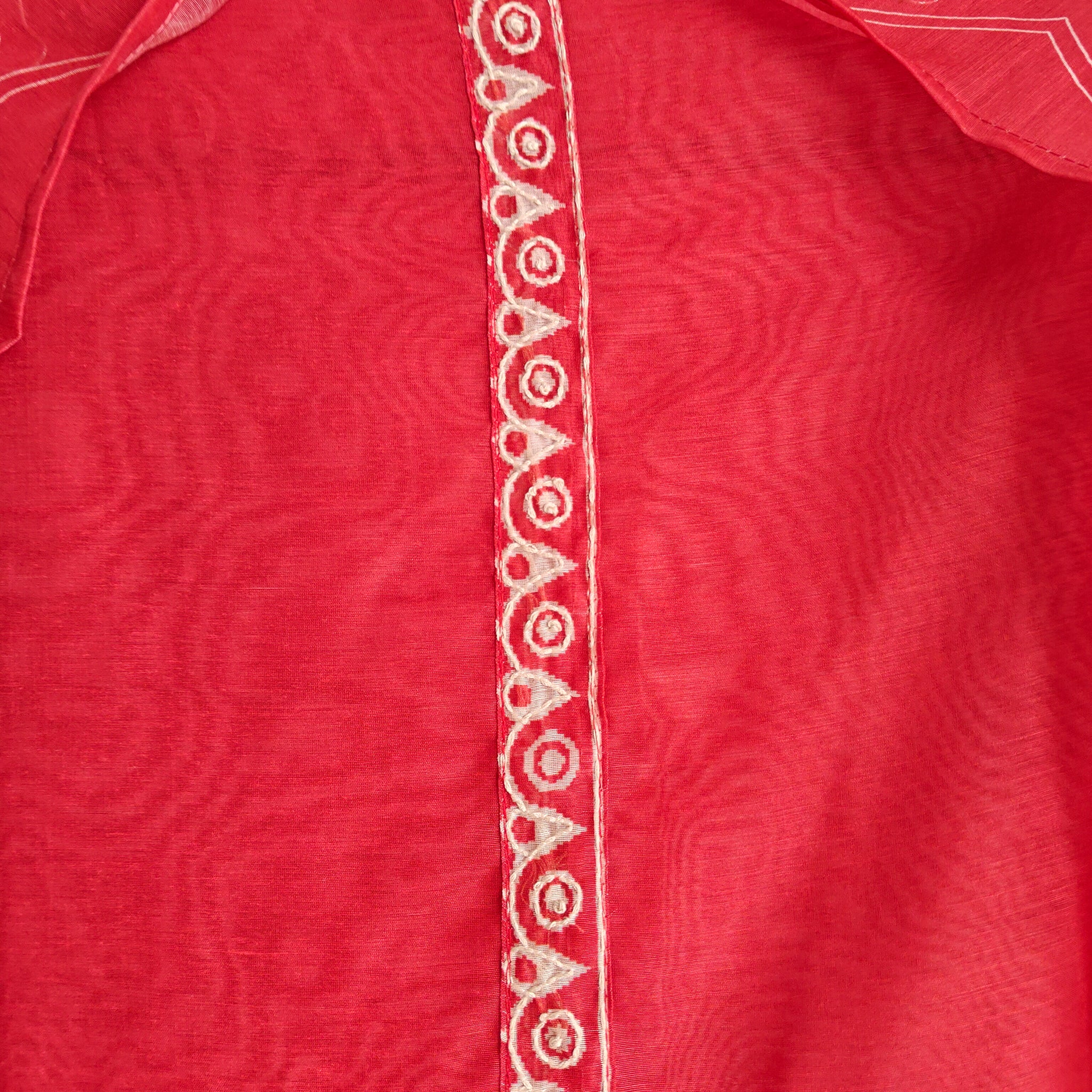 Red chanderi cotton knot Bird embroidery