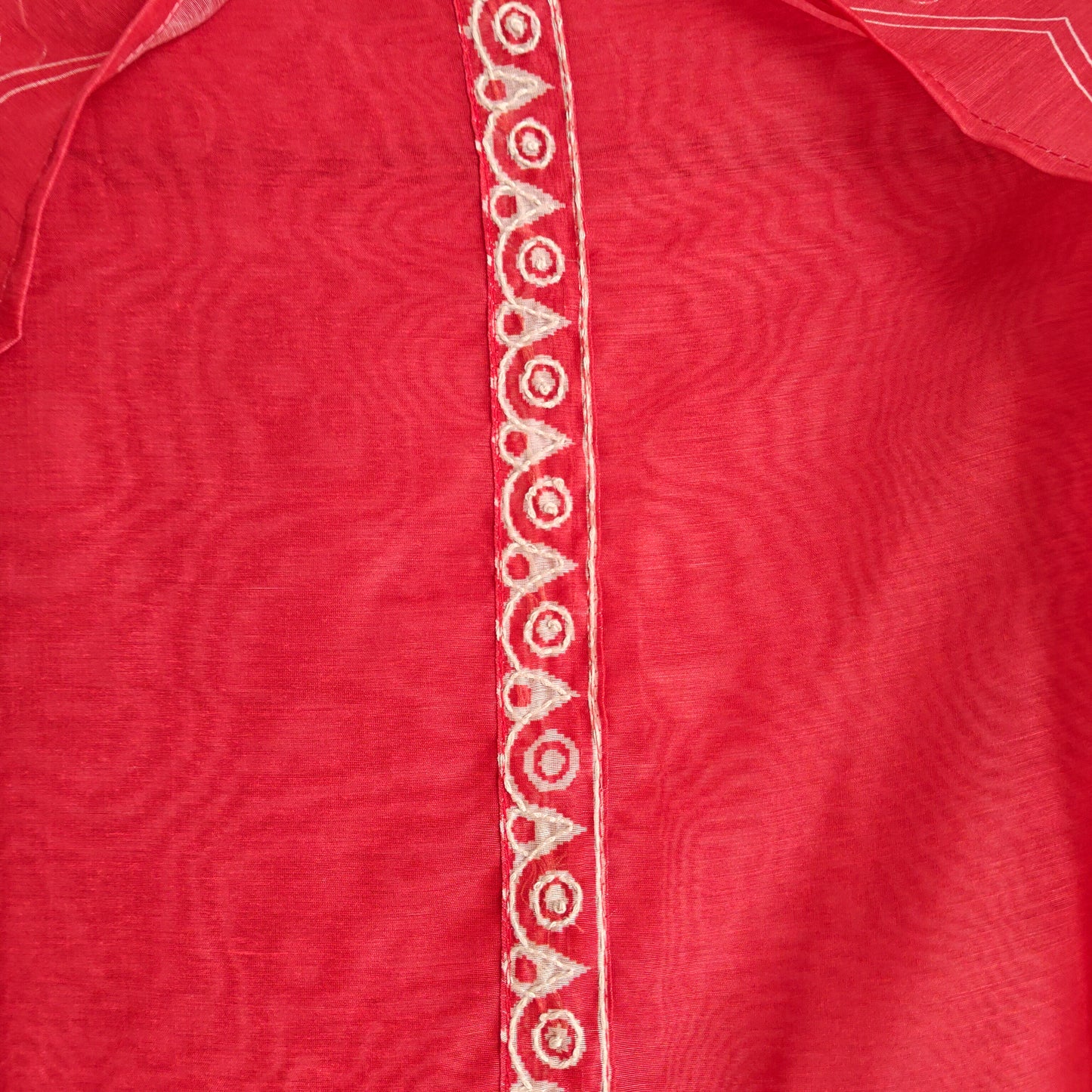 Red chanderi cotton knot Bird embroidery