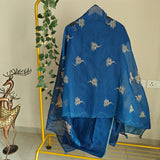 Deep Blue chanderi cotton knot Bird embroidery