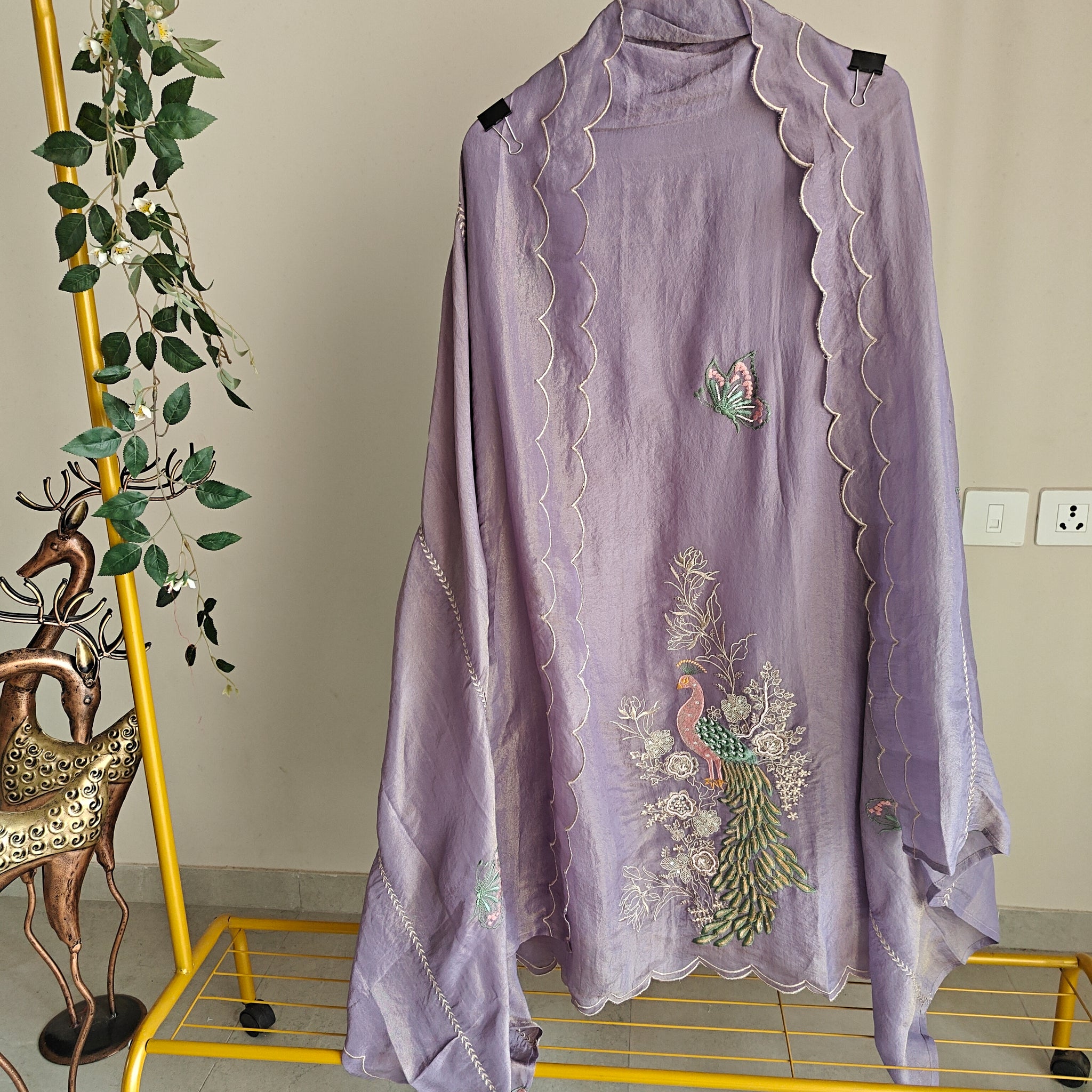 Purple Peacock Motif Shimmer dress material