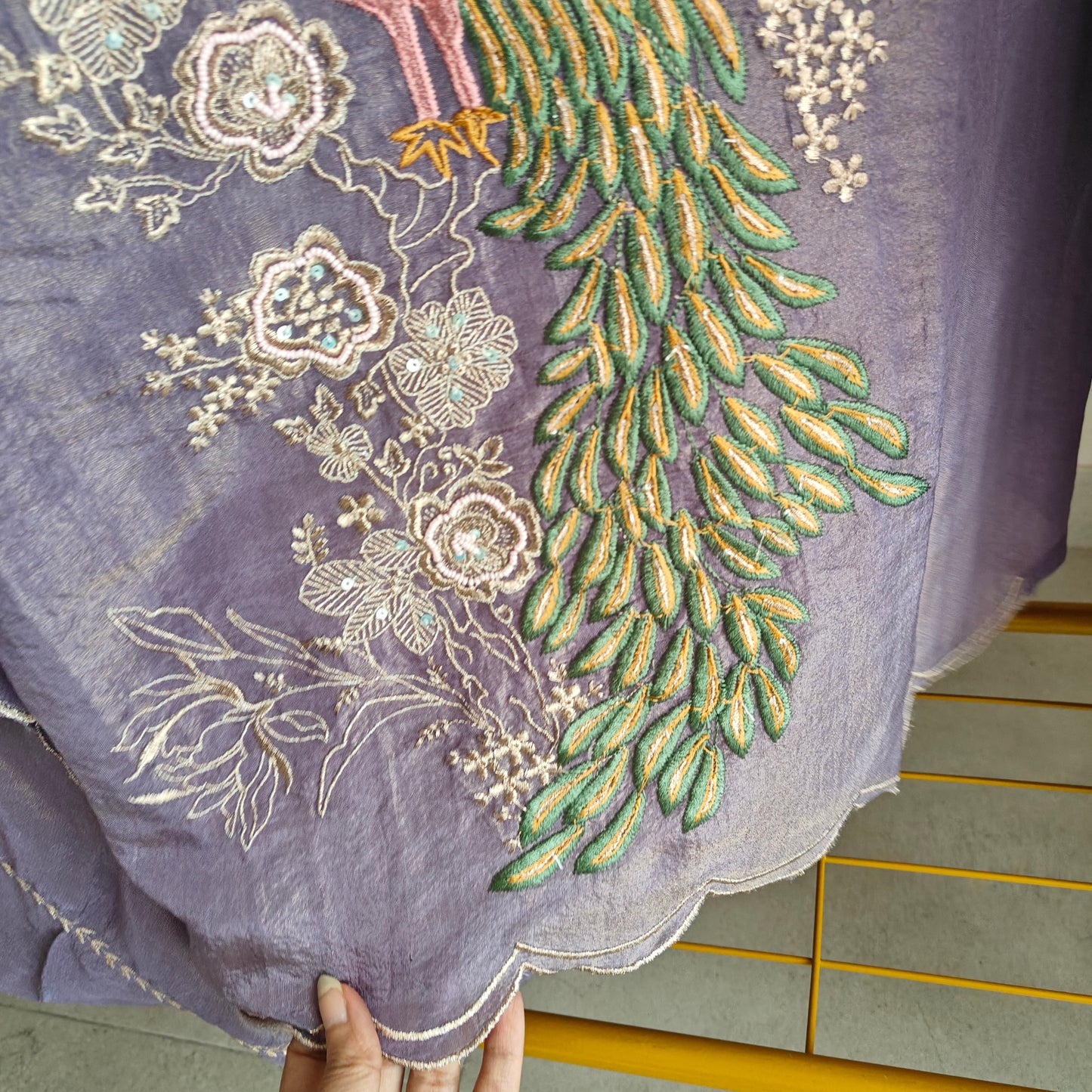 Purple Peacock Motif Shimmer dress material