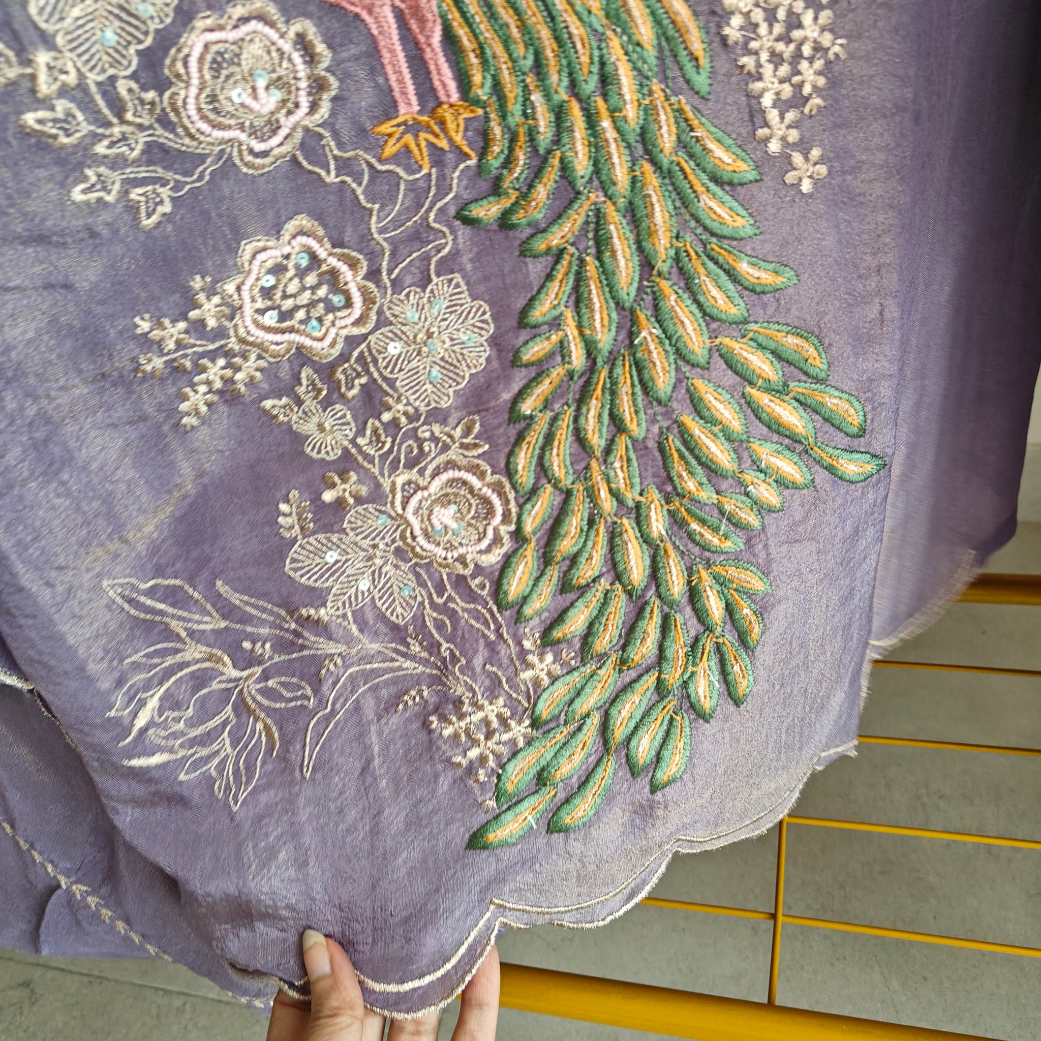 Purple Peacock Motif Shimmer dress material
