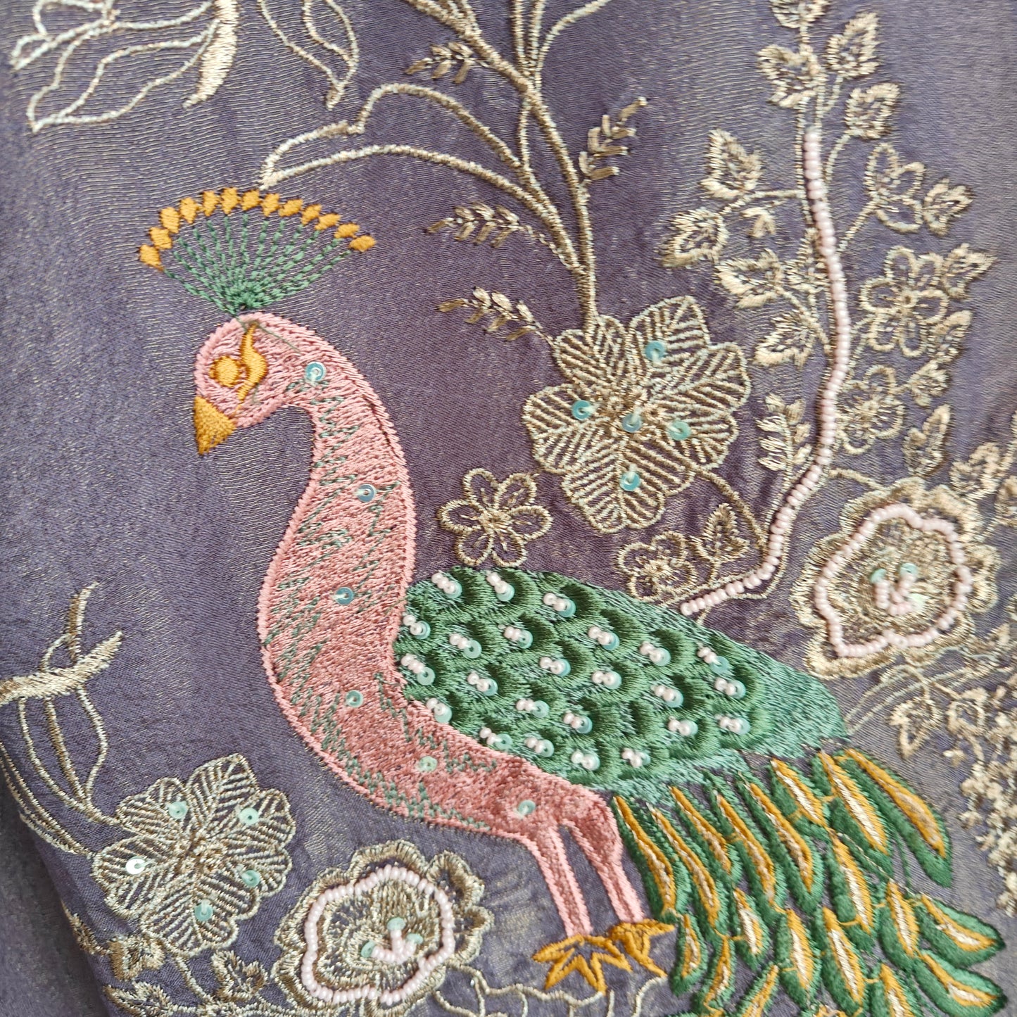 Purple Peacock Motif Shimmer dress material