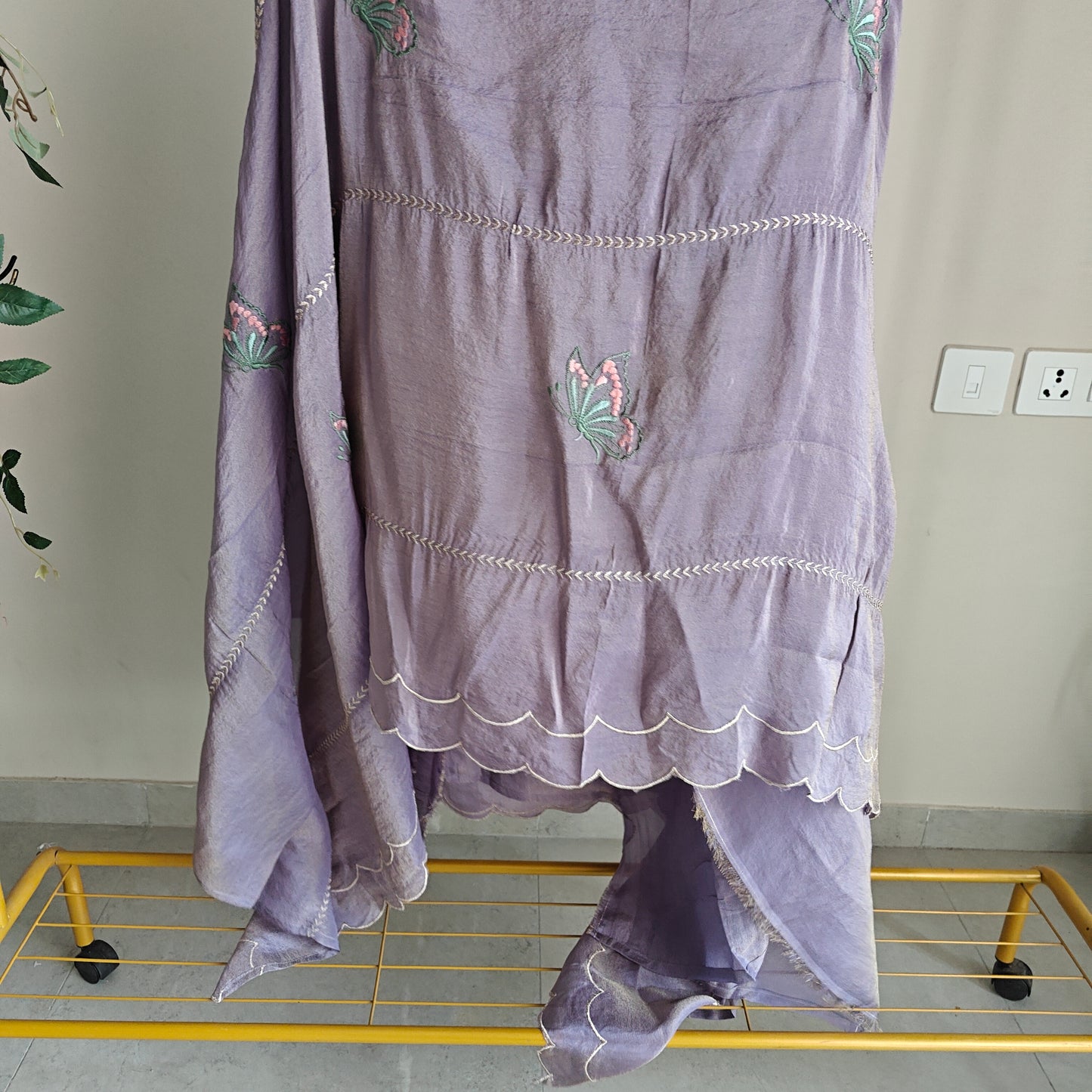 Purple Peacock Motif Shimmer dress material