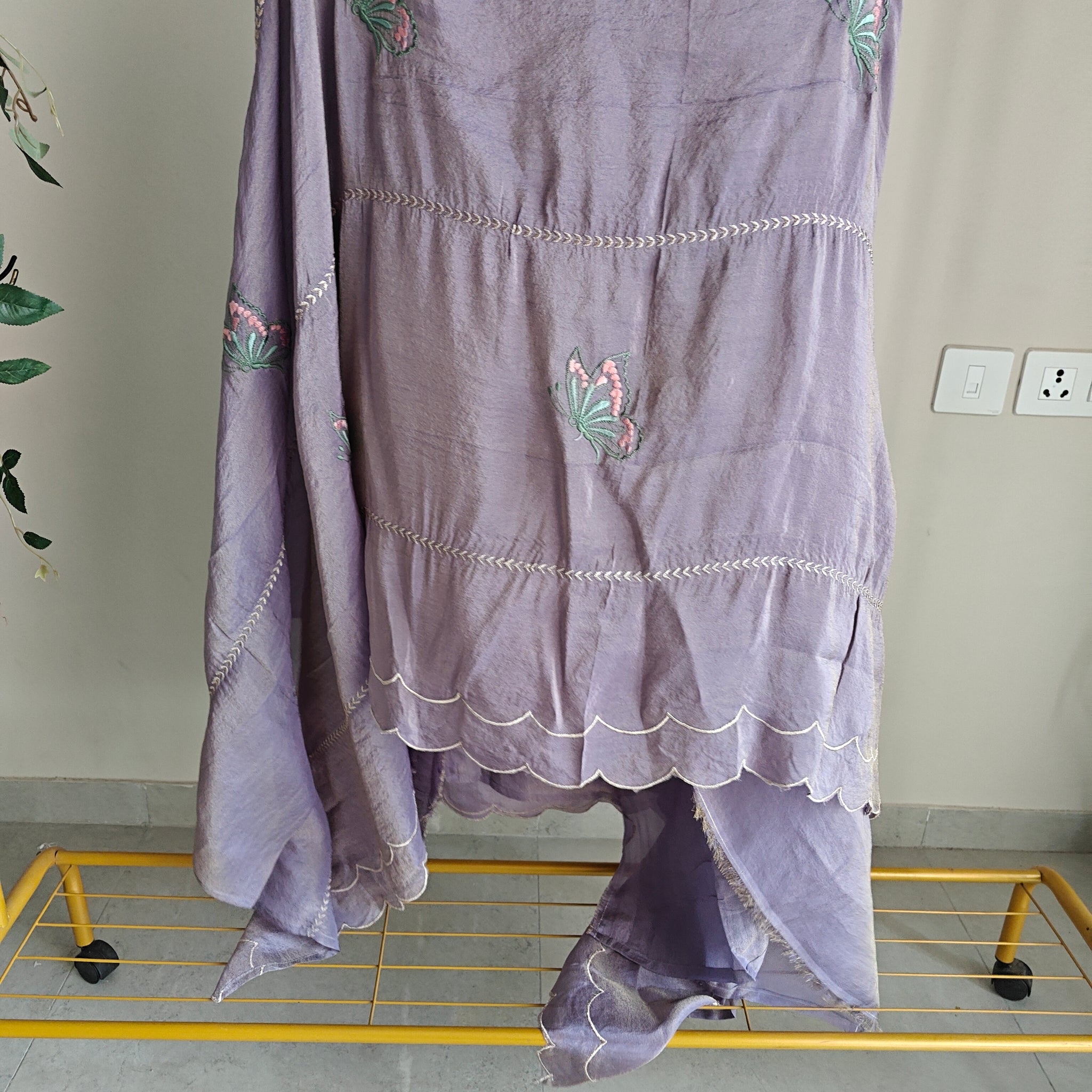 Purple Peacock Motif Shimmer dress material