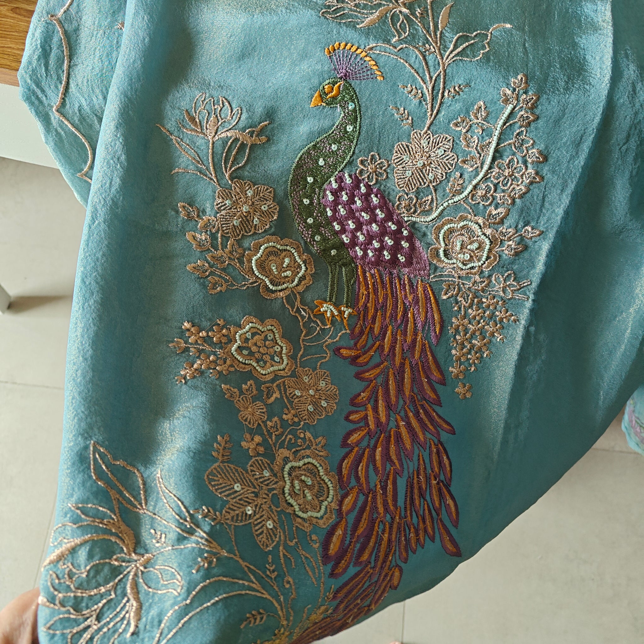 Peacock Motif Shimmer dress material