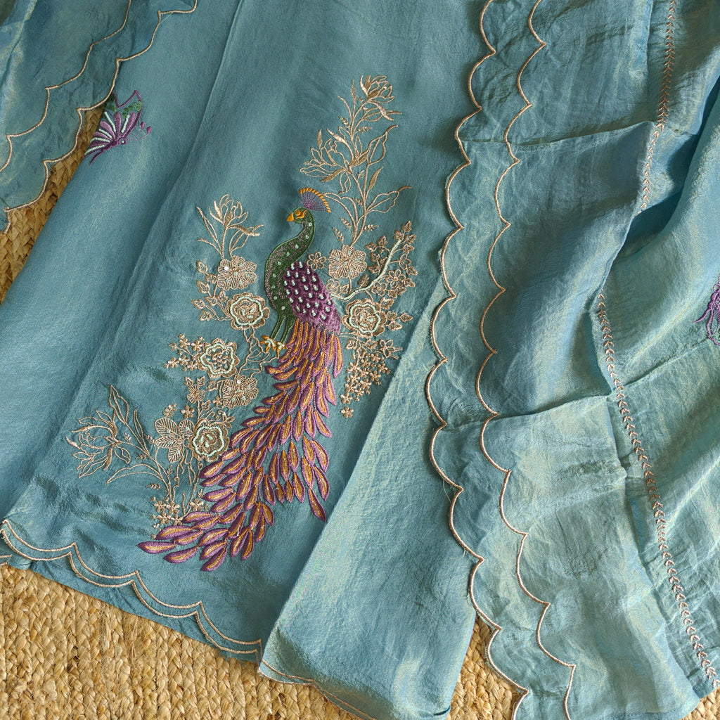 Peacock Motif Shimmer dress material