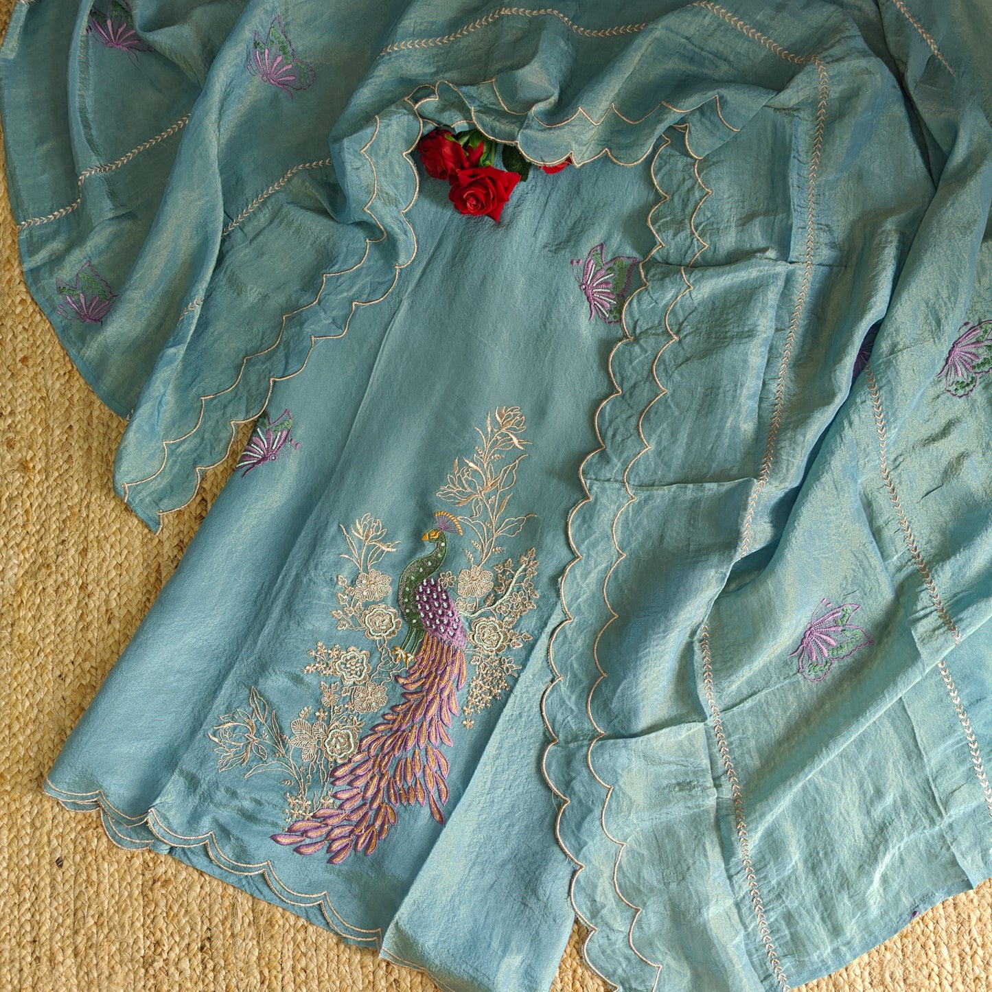 Peacock Motif Shimmer dress material