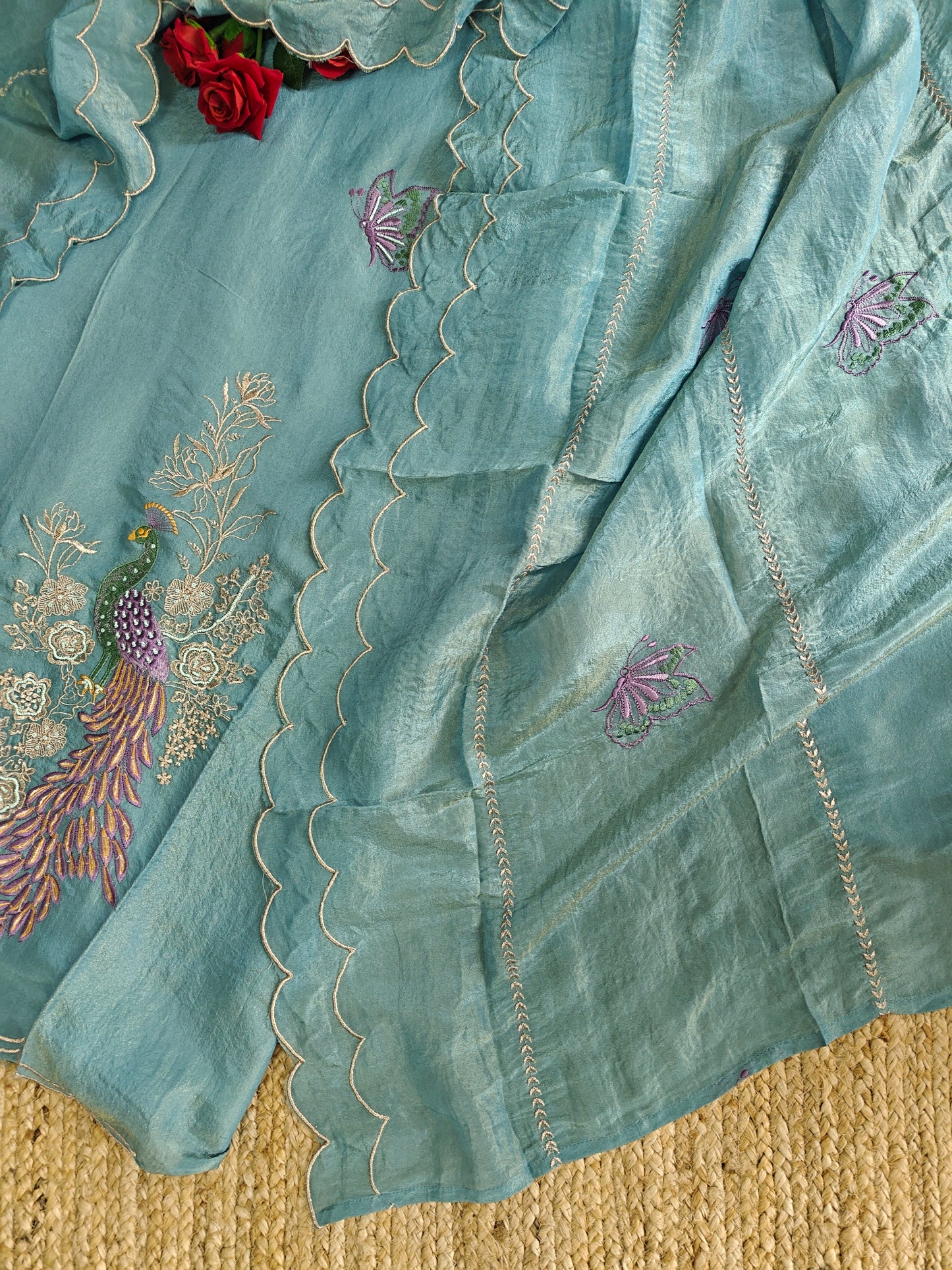 Peacock Motif Shimmer dress material