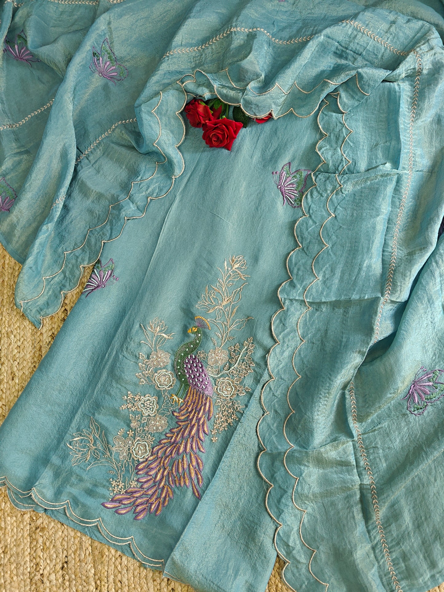 Peacock Motif Shimmer dress material