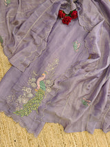 Purple Peacock Motif Shimmer dress material