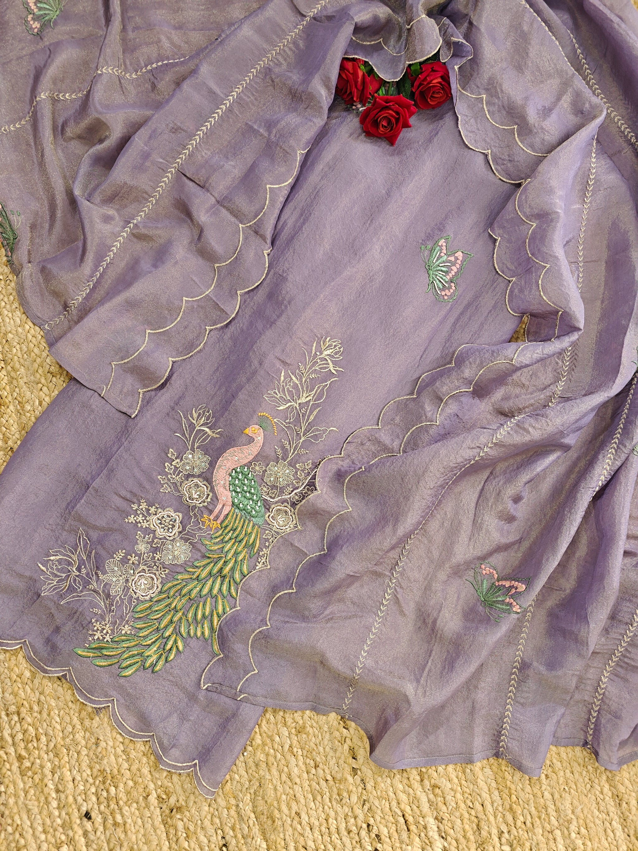 Purple Peacock Motif Shimmer dress material