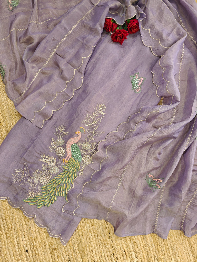 Purple Peacock Motif Shimmer dress material