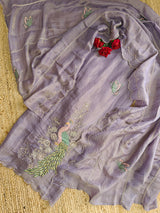 Purple Peacock Motif Shimmer dress material