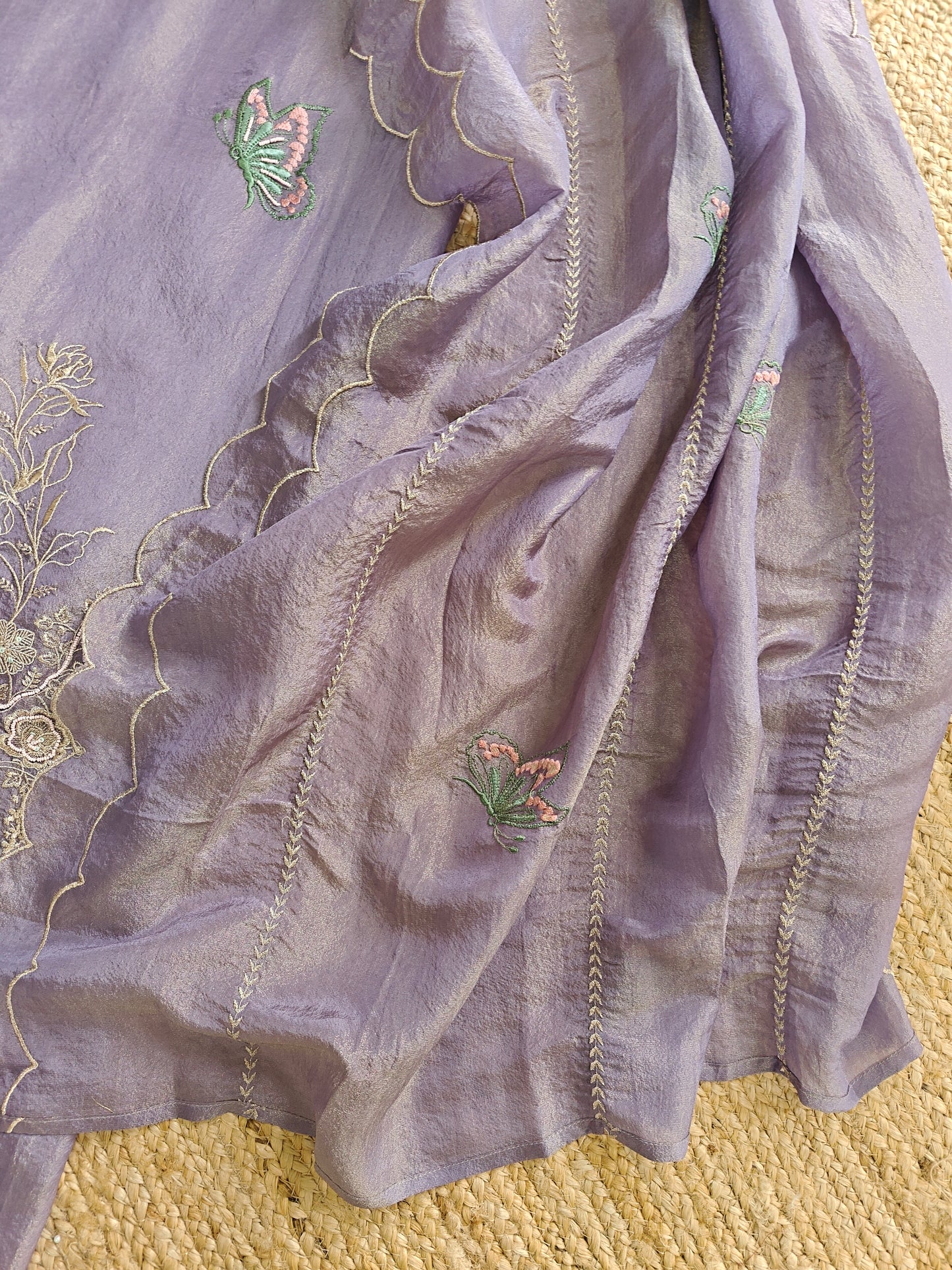 Purple Peacock Motif Shimmer dress material