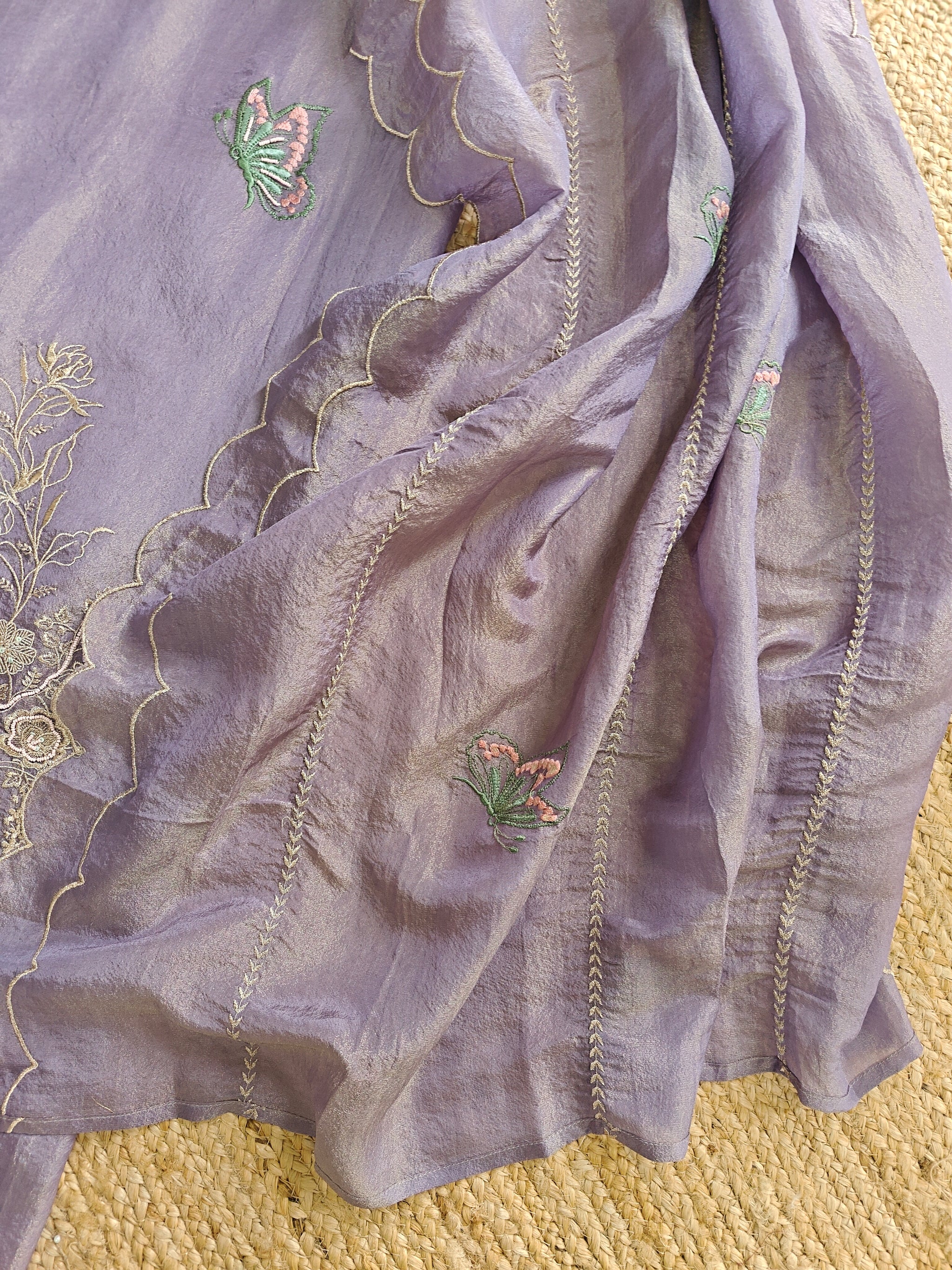 Purple Peacock Motif Shimmer dress material