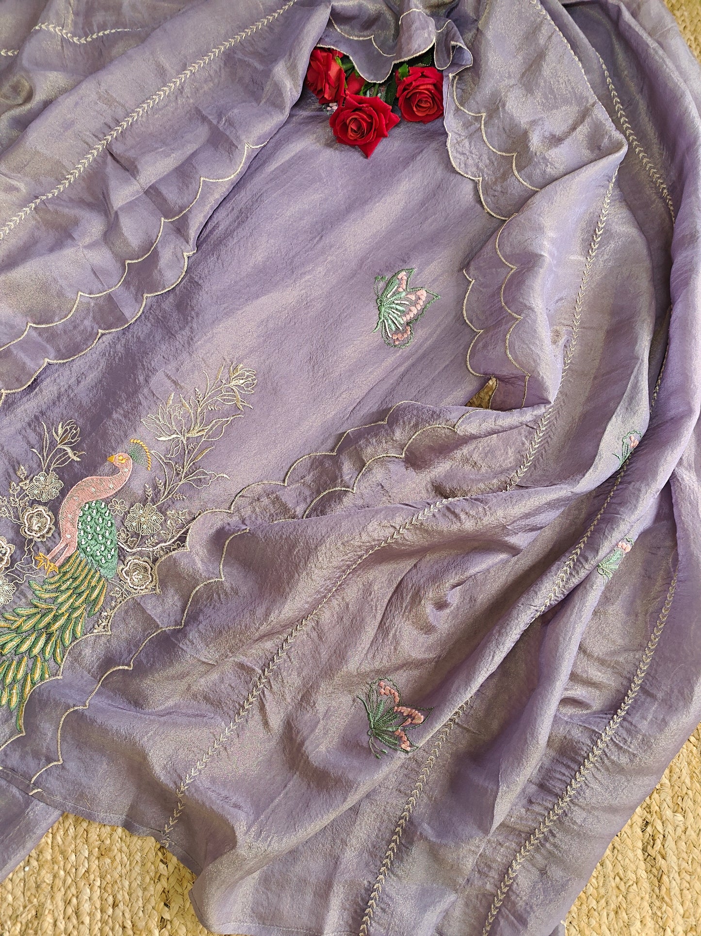 Purple Peacock Motif Shimmer dress material