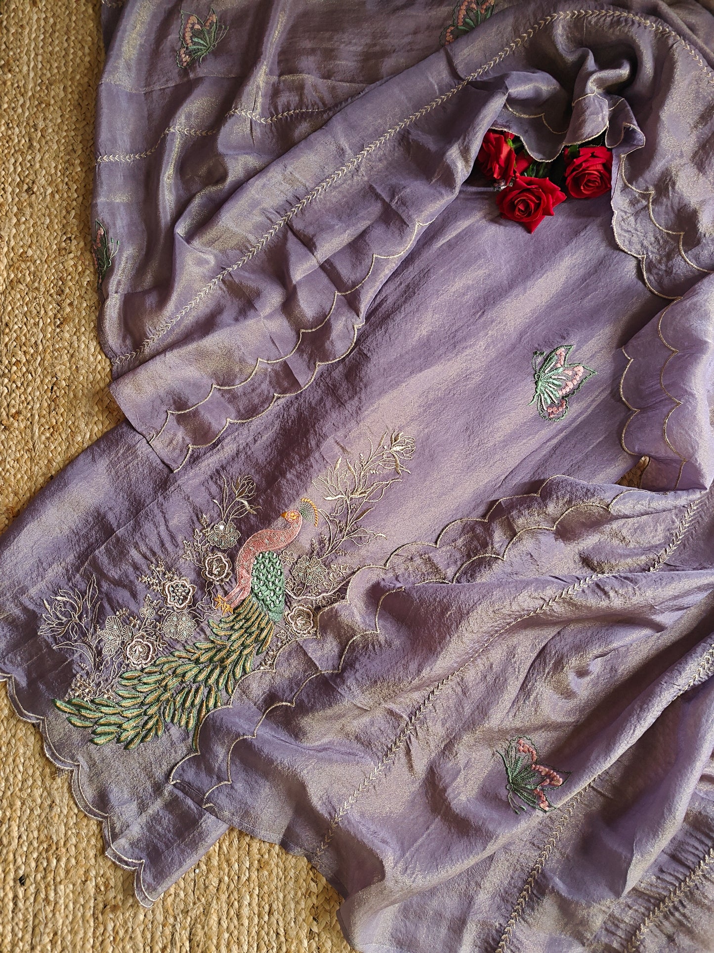 Purple Peacock Motif Shimmer dress material