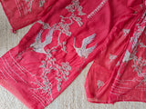 Red chanderi cotton knot Bird embroidery