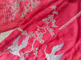 Red chanderi cotton knot Bird embroidery