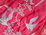 Red chanderi cotton knot Bird embroidery