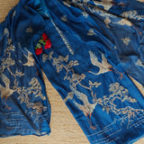 Deep Blue chanderi cotton knot Bird embroidery